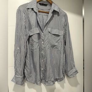 Striped button up blouse.